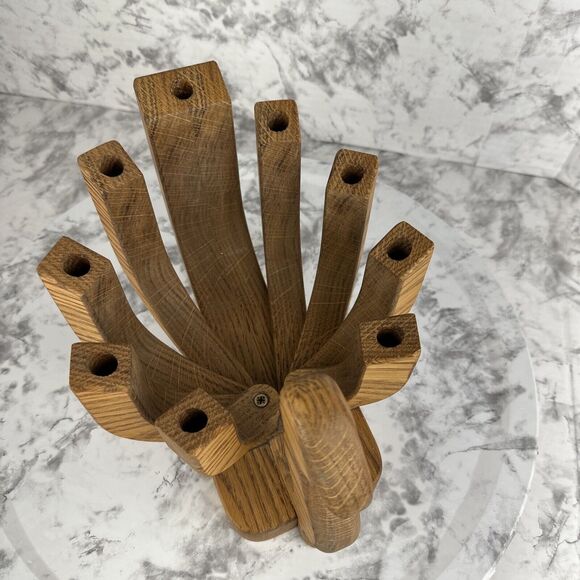 Vintage MCM Wood Bird Candle Holder Folding Danish Modern Candelabra Menorah - Picture 2 of 9